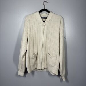 Northern Isles Cardigan Sweater Mens XL Full‎ Zip Pockets Cream Beige Vintage